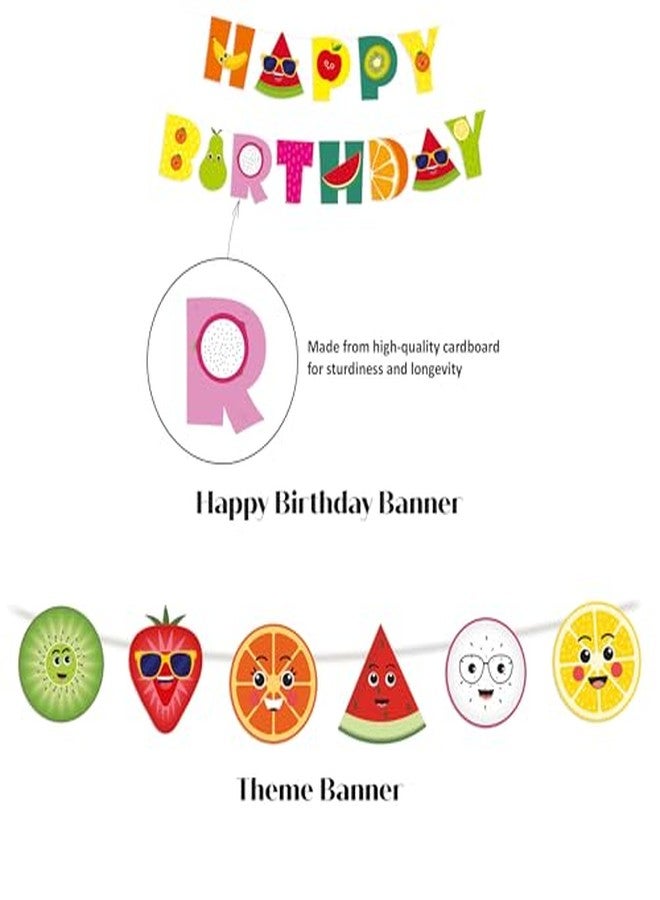 Just Party Fruits Theme Party Decoration - 37 pcs Happy Birthday Decoration Kit for Kids | Fruits Theme Birthday Decoration Items for Boys & Girls|Includes Props, Theme Banners, Cake Topper, Glue Dots - Image 3